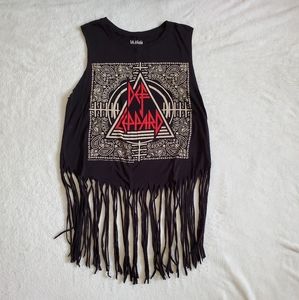 NWOT Def Leppard By Cotton On Muscle T with Fringe